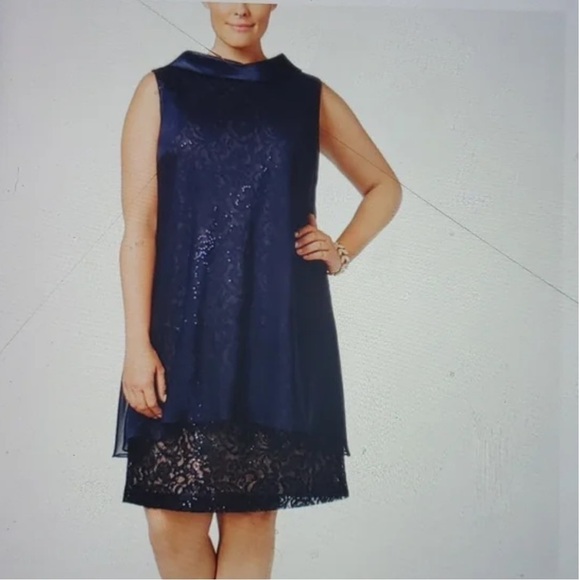 SLNY SEQUINED LACE CHIFFON OVERLAY PARTY /COCKTAIL DRESS SZ 12 - Picture 1 of 9